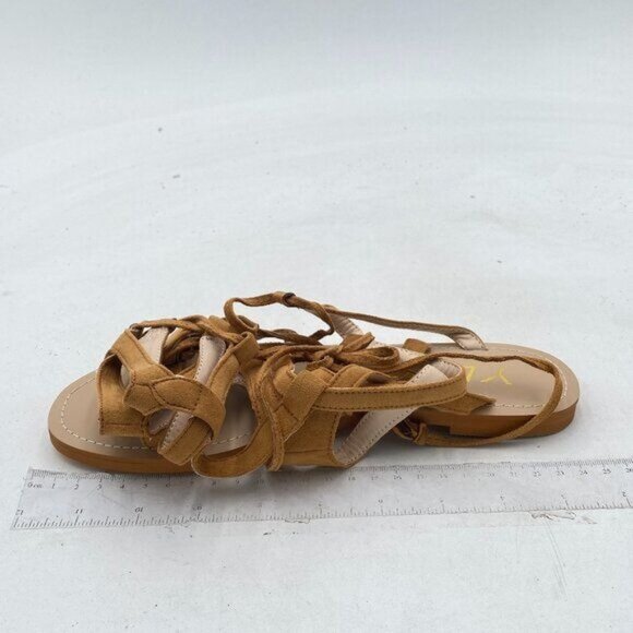 YDN Women Sexy Knee High Lace up Flats Fringe Low Heel Gladiator Strap Sandals - Picture 2 of 8